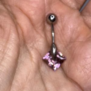 Belly Button Body Jewelry Sterling Silver Pink Square Faceted Stone 925